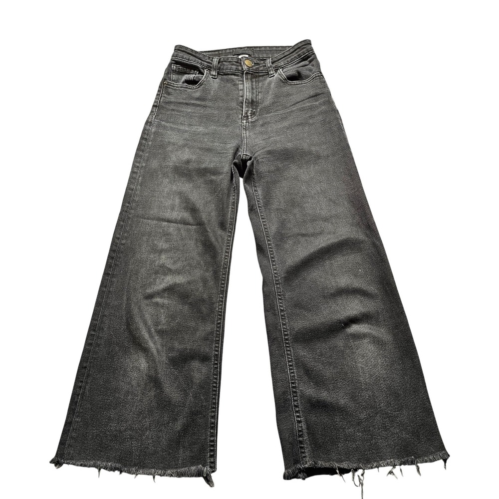 BDG Urban Outfitters Wide Leg Jeans Womens 24 Black High Rise Frayed Hem Denim